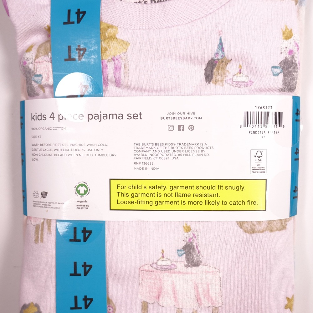 Burts Bees Kids 8 Piece Pajama Set 4T Organic Cotton Pink Unicorn Orange Floral - Picture 5 of 10